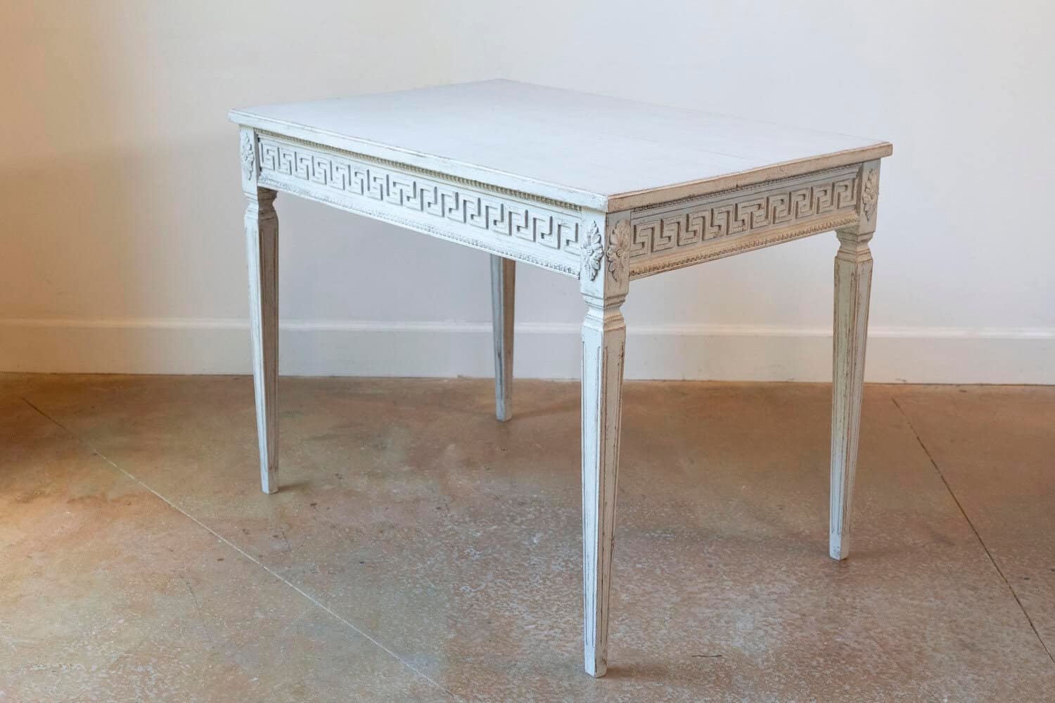 Pair of Swedish Neoclassical Style 1880s Painted Tables with Greek Key Friezes - JAA
