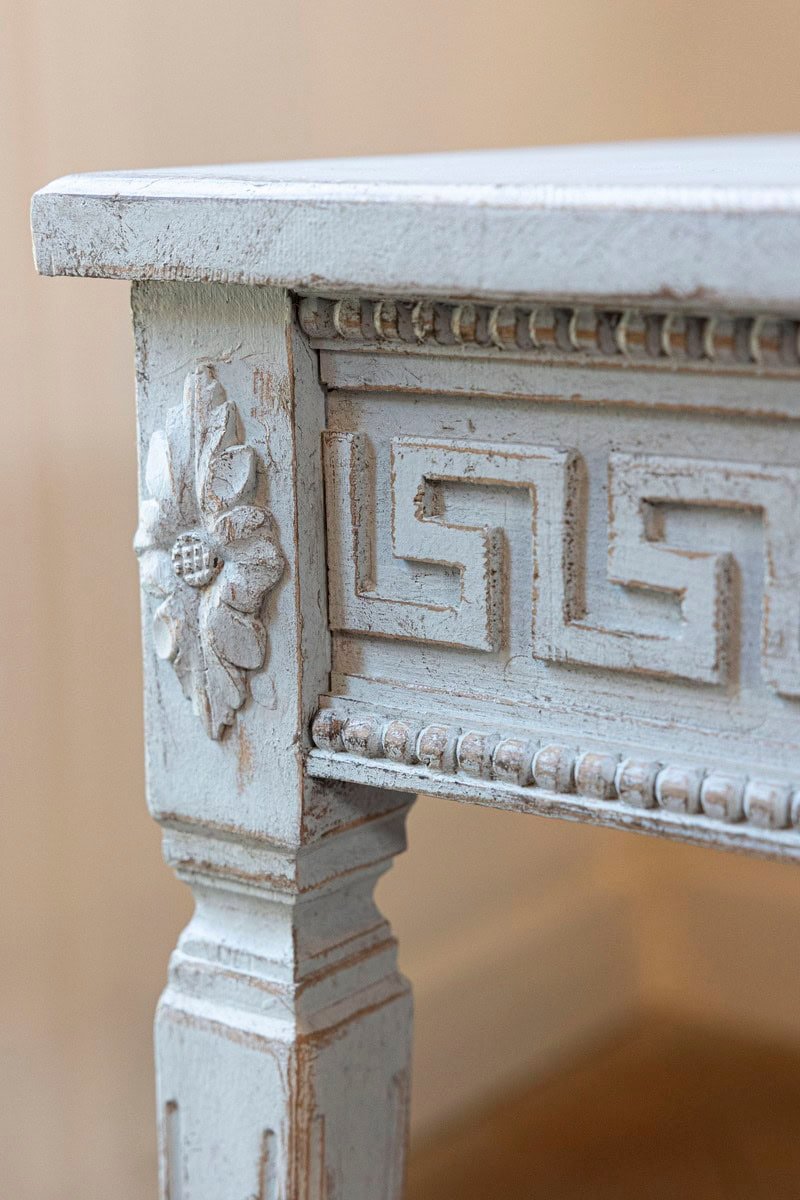 Pair of Swedish Neoclassical Style 1880s Painted Tables with Greek Key Friezes - JAA