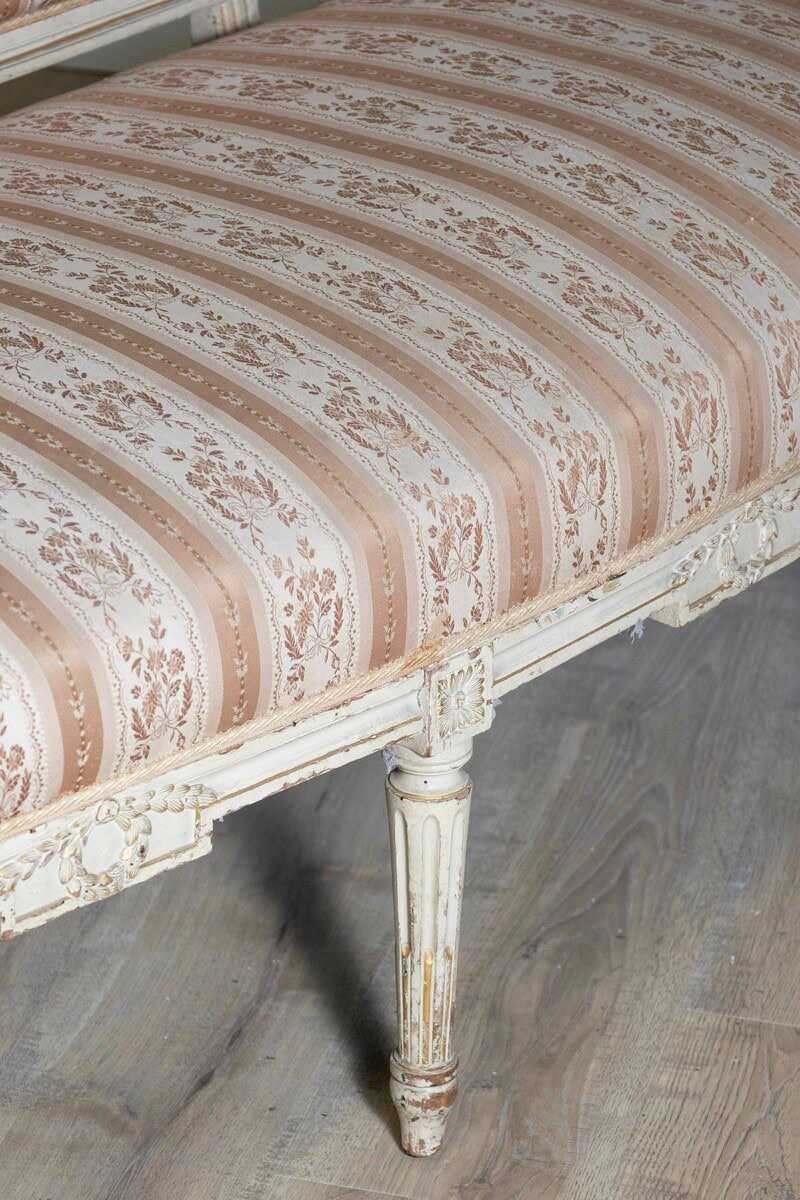 1790s Louis XVI Period French Painted Sofa with Oval Back and Carved Foliage - JAA