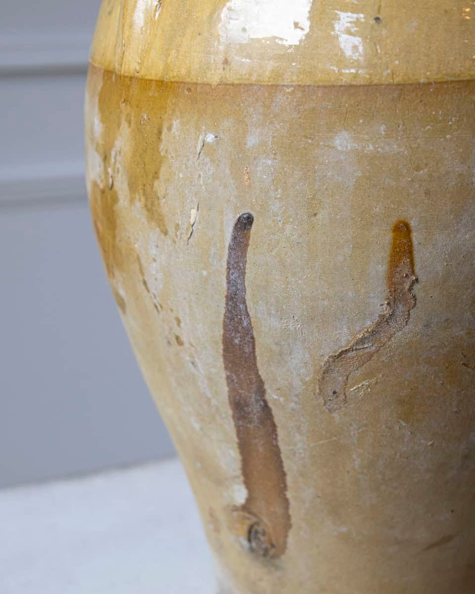 Mediterranean 19th Century Pottery Jug with Yellow Glazed Rim and Handles - JAA