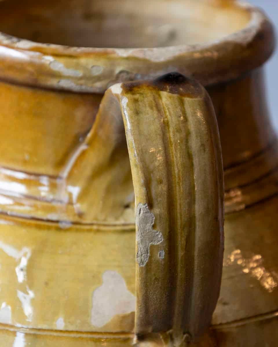 Mediterranean 19th Century Pottery Jug with Yellow Glazed Rim and Handles - JAA