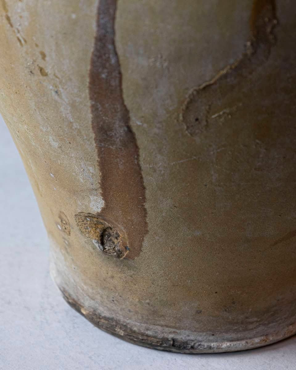 Mediterranean 19th Century Pottery Jug with Yellow Glazed Rim and Handles - JAA