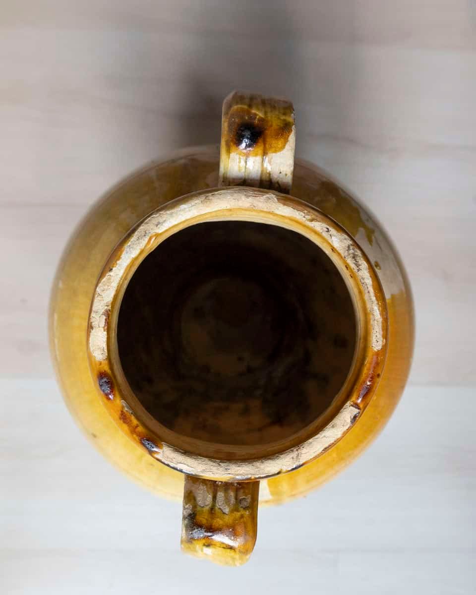Mediterranean 19th Century Pottery Jug with Yellow Glazed Rim and Handles - JAA