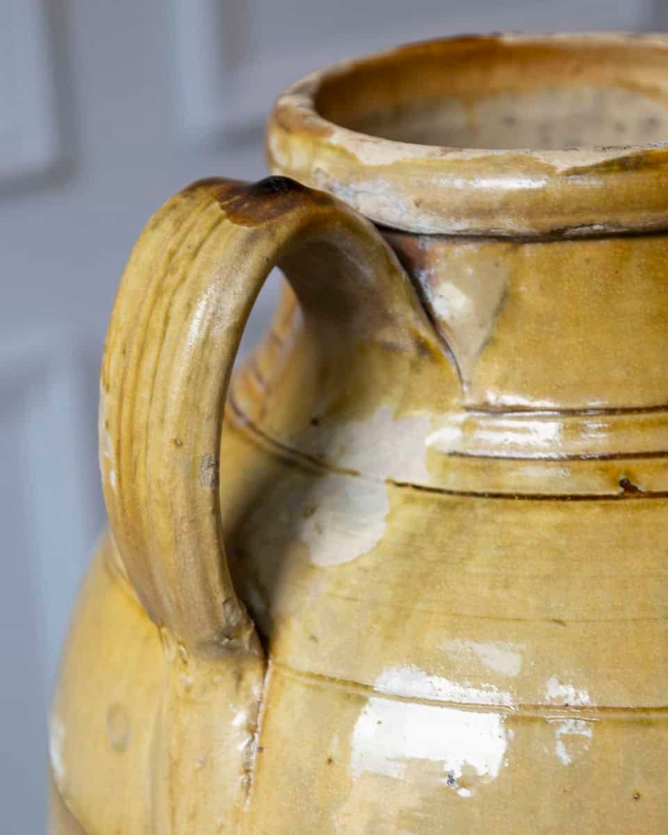 Mediterranean 19th Century Pottery Jug with Yellow Glazed Rim and Handles - JAA