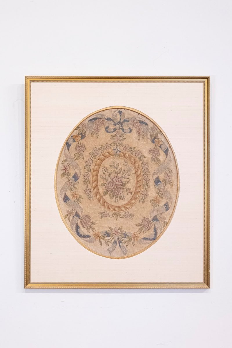 French 19th Century Framed Aubusson Oval Floral Tapestry in Giltwood Frame - JAA