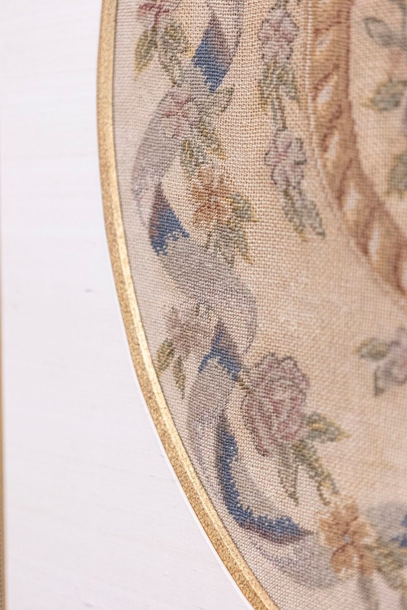 French 19th Century Framed Aubusson Oval Floral Tapestry in Giltwood Frame - JAA