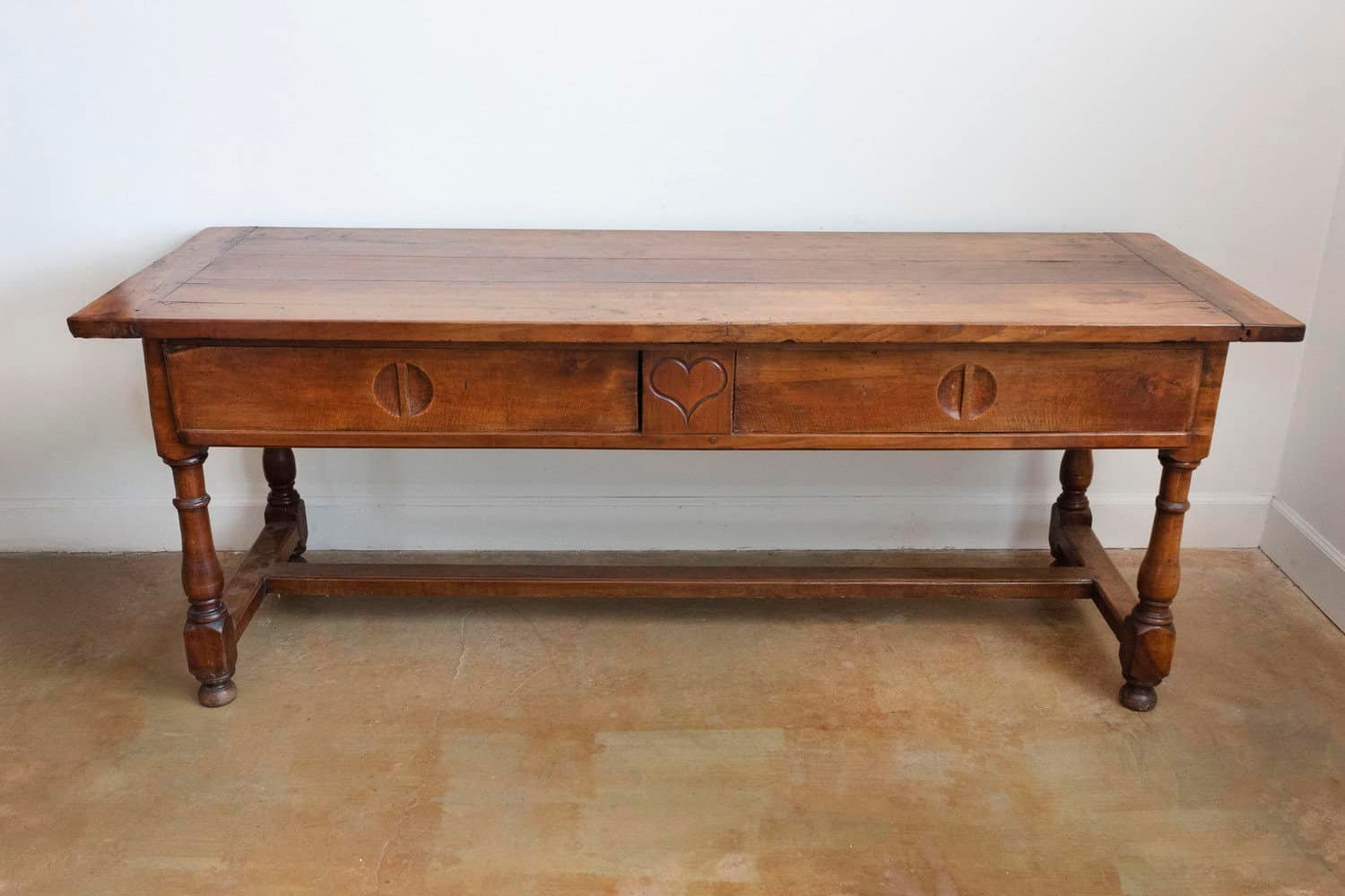 French Louis XVI Period 1790s Farm Table with Sliding Panels and Carved Heart - JAA