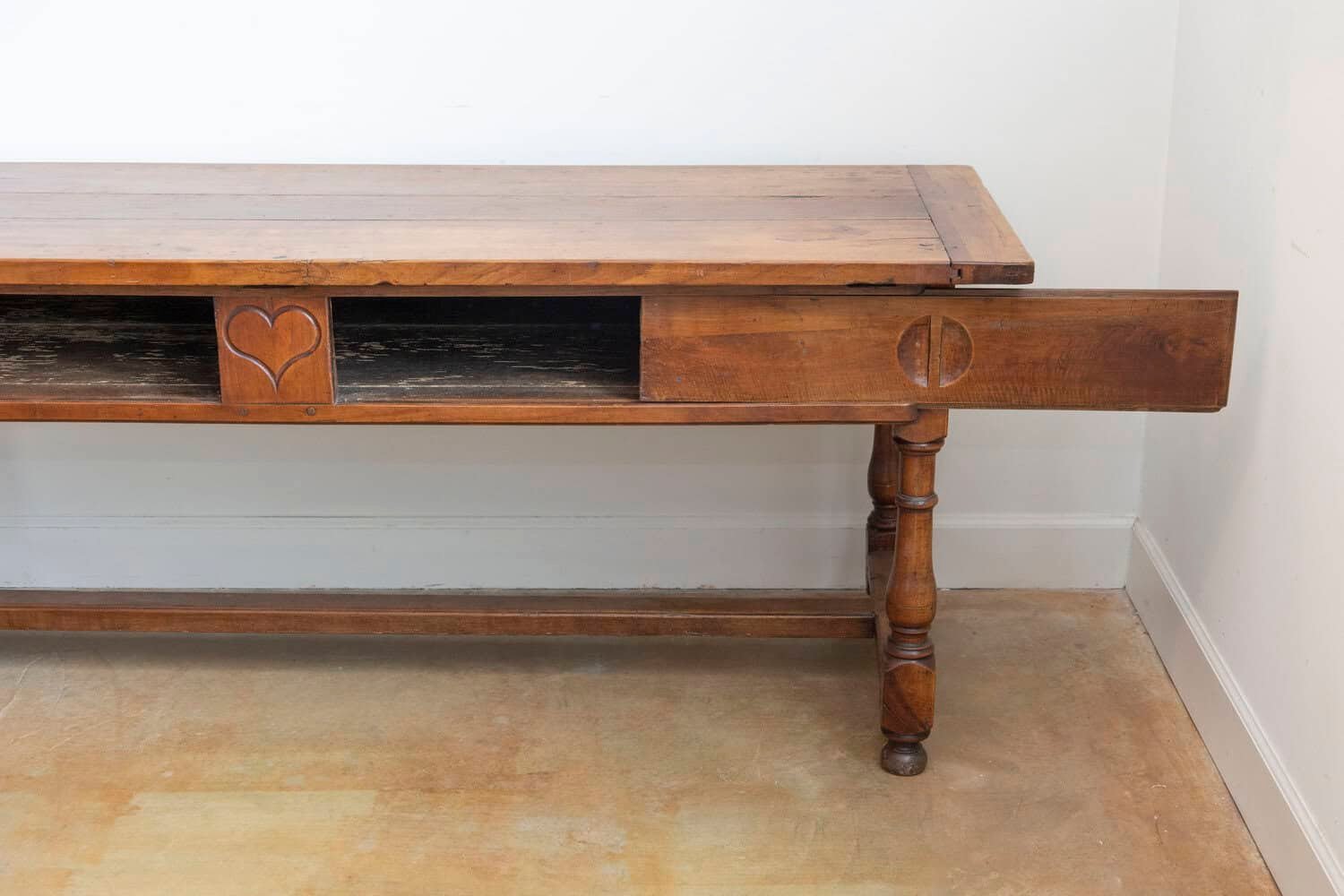 French Louis XVI Period 1790s Farm Table with Sliding Panels and Carved Heart - JAA