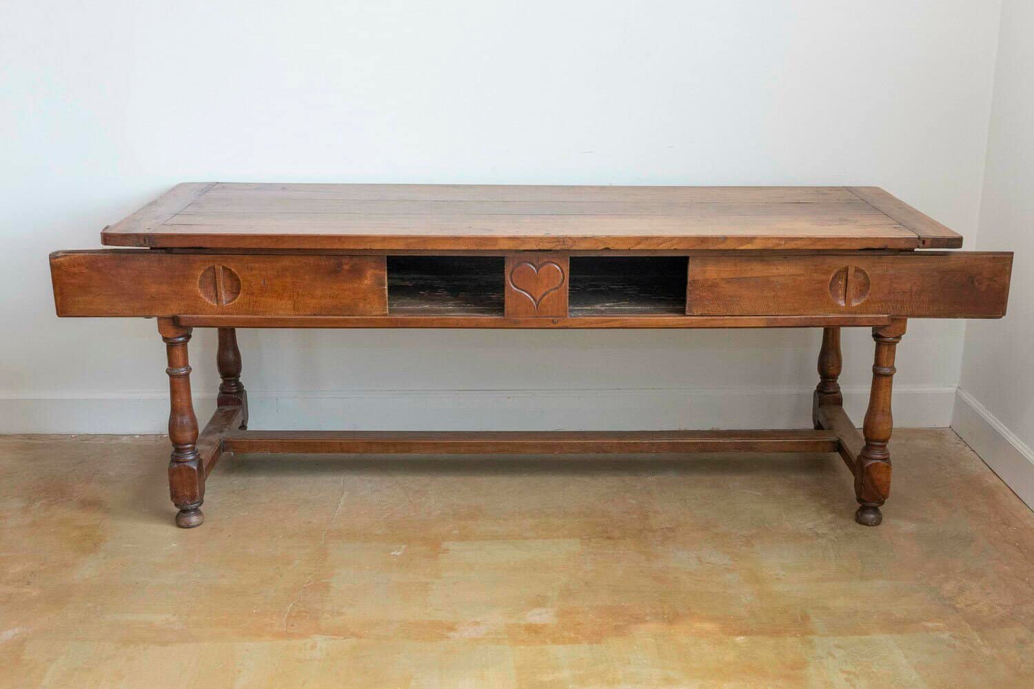 French Louis XVI Period 1790s Farm Table with Sliding Panels and Carved Heart - JAA