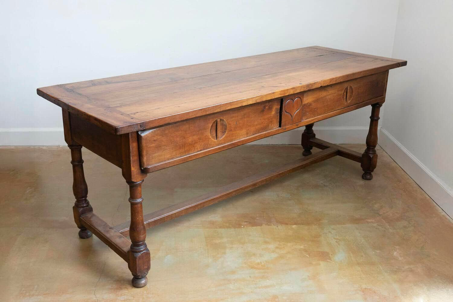 French Louis XVI Period 1790s Farm Table with Sliding Panels and Carved Heart - JAA