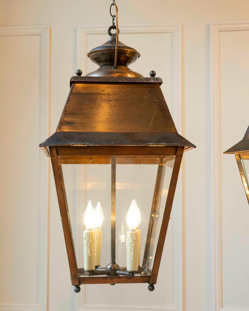 Pair of Early 20th-Century French Copper Hanging Lanterns - JAA