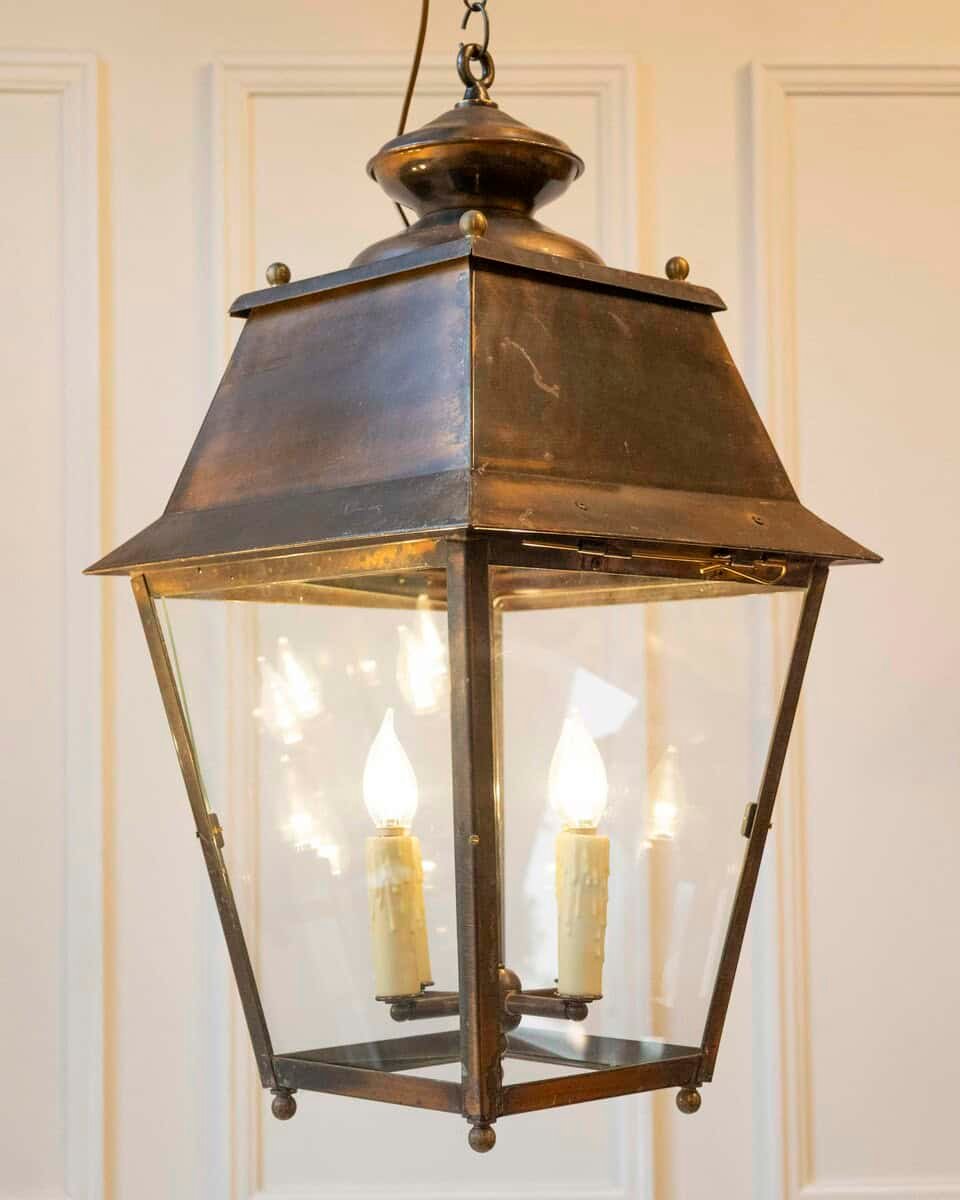 Pair of Early 20th-Century French Copper Hanging Lanterns - JAA