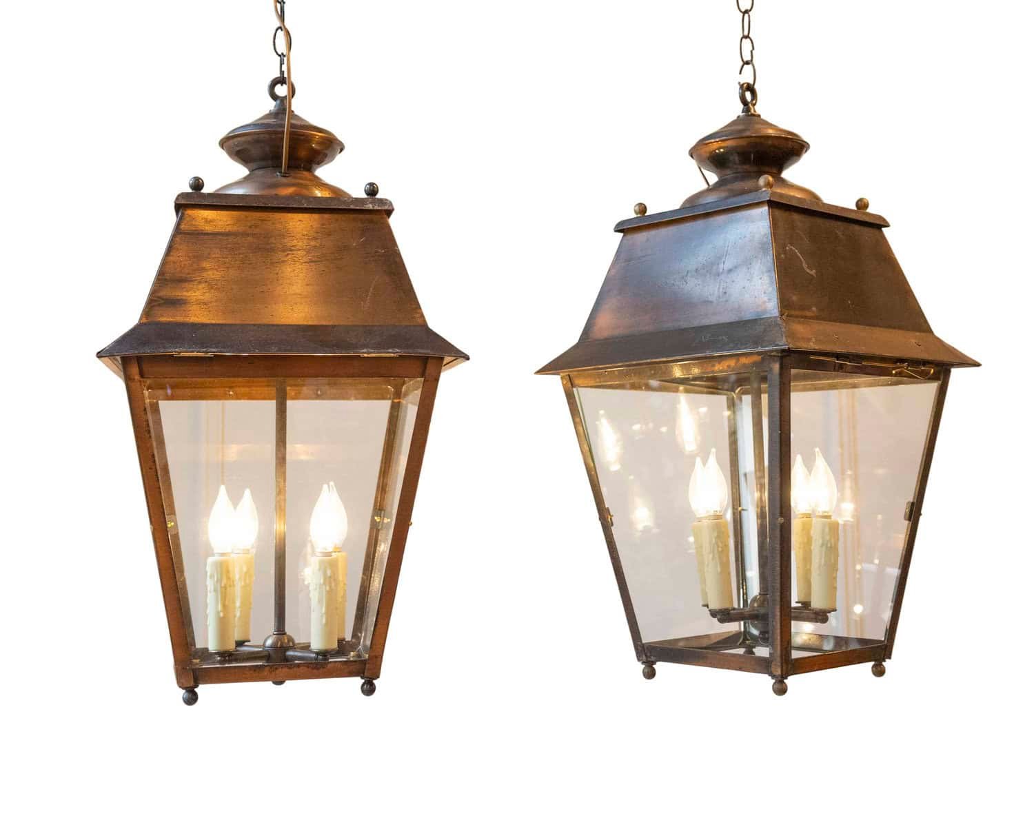 Pair of Early 20th-Century French Copper Hanging Lanterns
