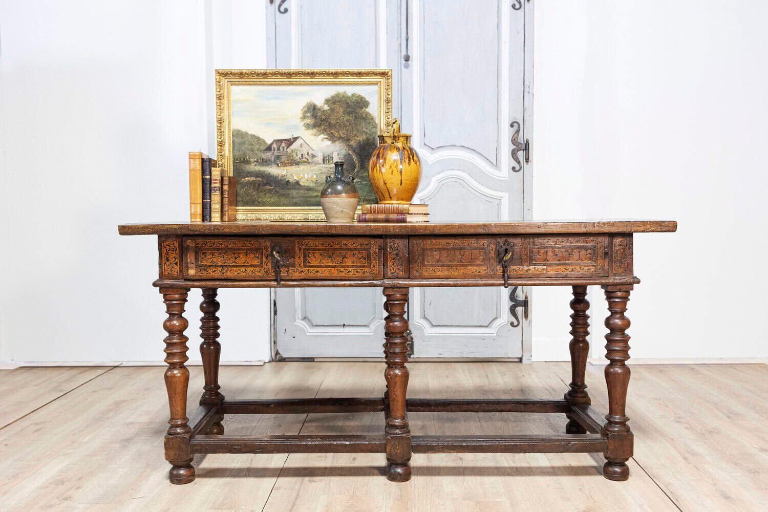 Italian Baroque Period Walnut and Ash 1690s Refectory Table with Turned Legs - JAA