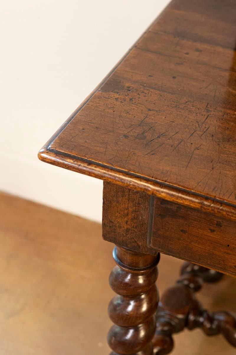 17TH Century French Walnut Side Table with Single Drawer and Barley-Twist Base - JAA