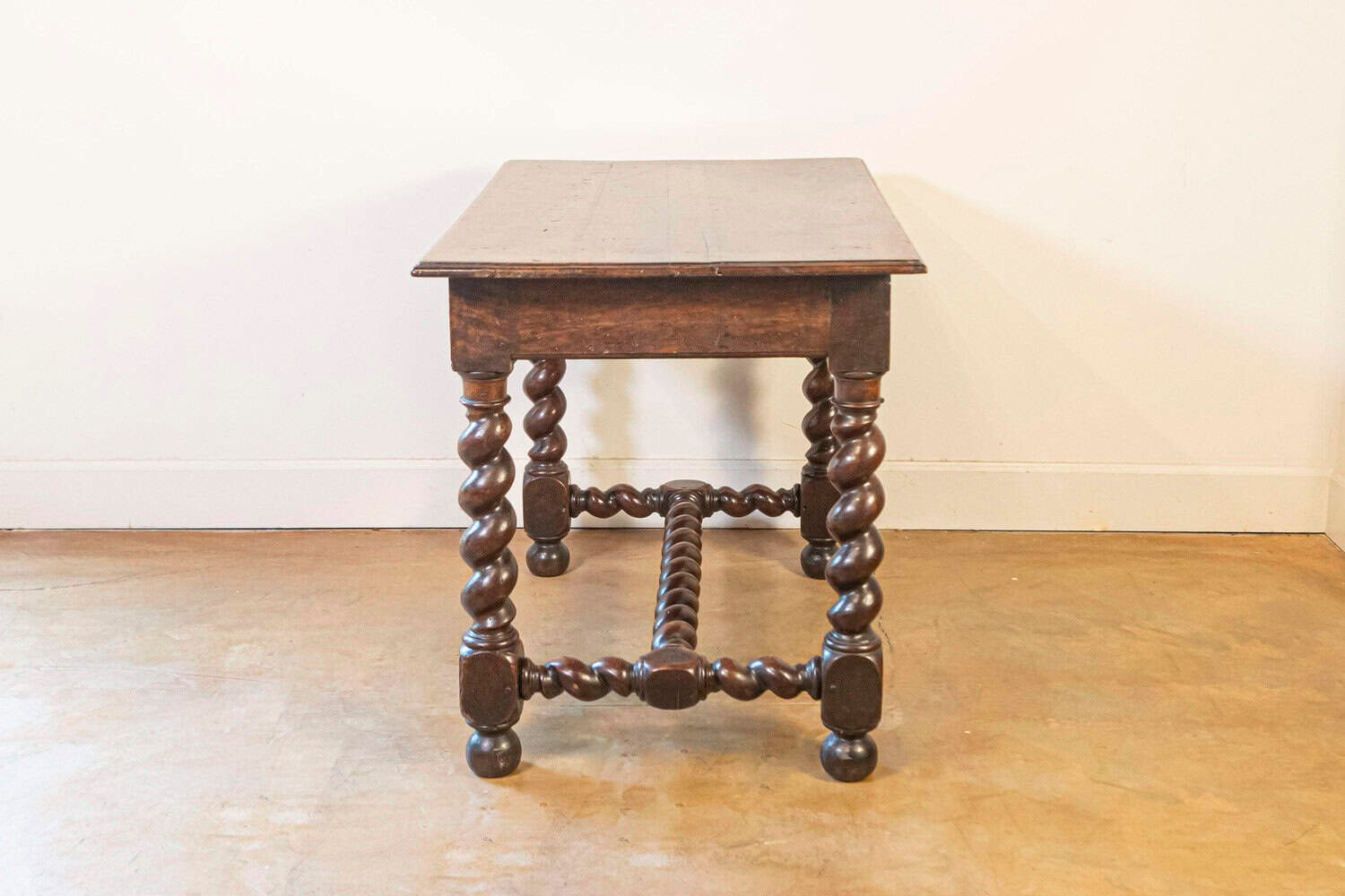 17TH Century French Walnut Side Table with Single Drawer and Barley-Twist Base - JAA