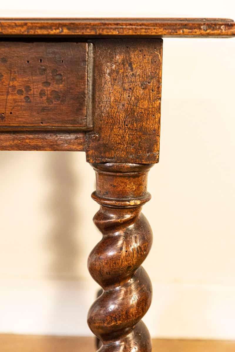 17TH Century French Walnut Side Table with Single Drawer and Barley-Twist Base - JAA