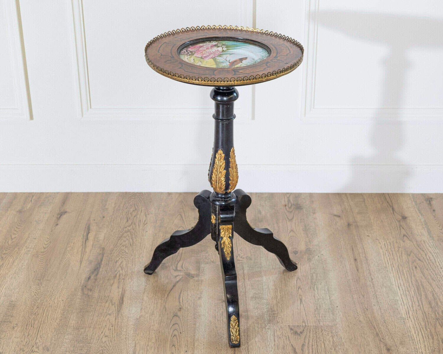 French 19th Century Napoleon III Pedestal Table with Marquetry and Painted Earthenware Basin - JAA