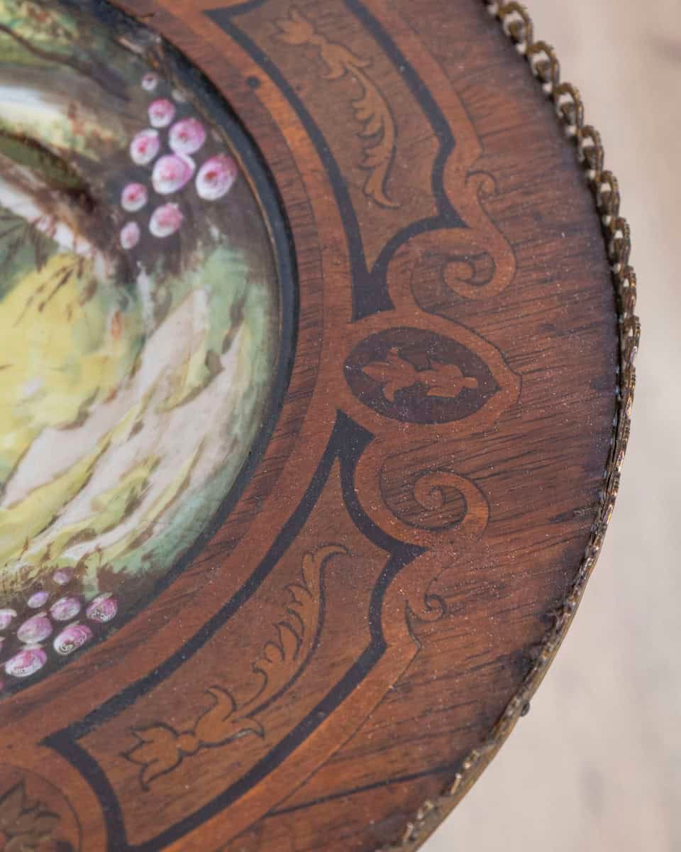 French 19th Century Napoleon III Pedestal Table with Marquetry and Painted Earthenware Basin - JAA