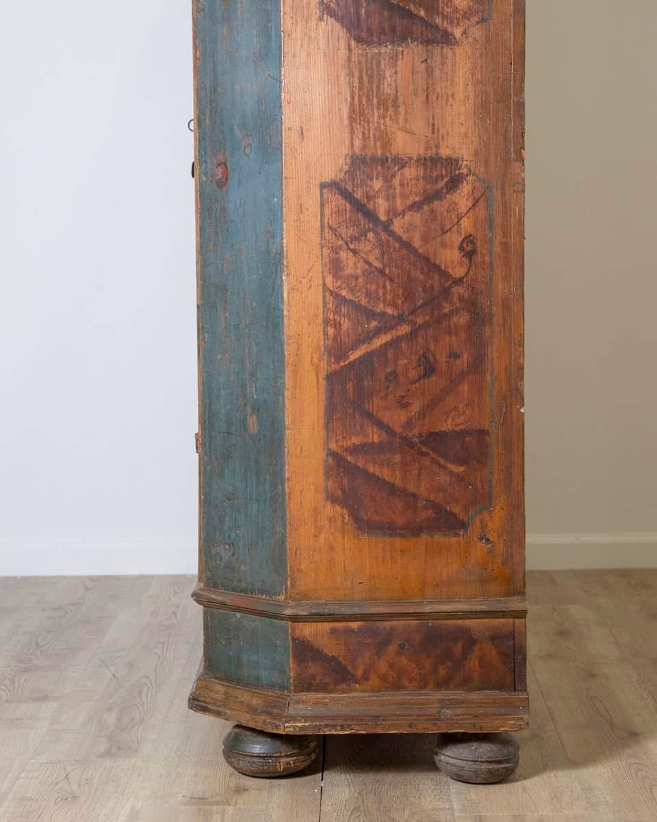 Alpine 19th Century Blue Painted Wardrobe with Hand-Painted Floral Cartouches and Original Hardware - JAA