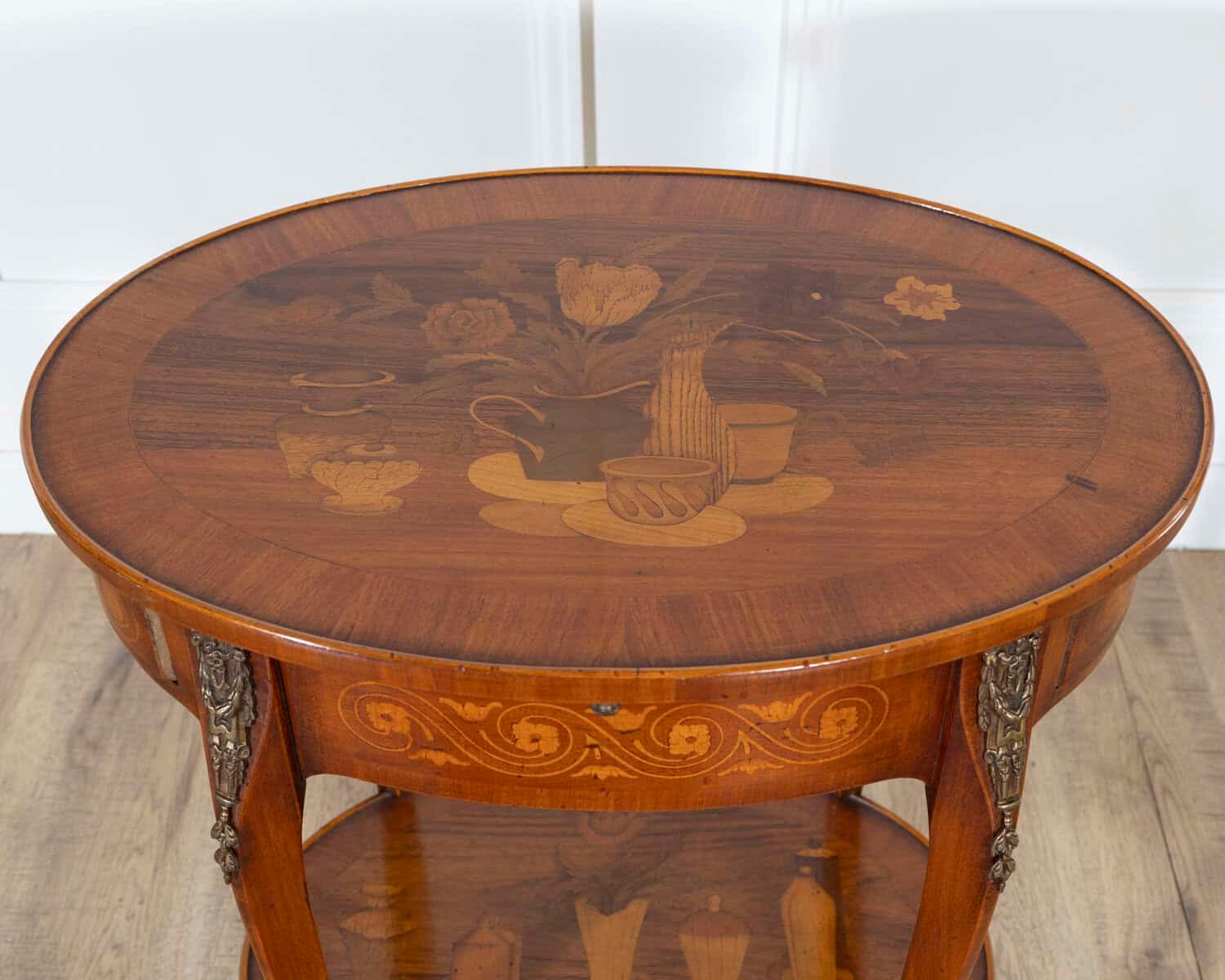 French Late 19th Century Napoleon III Marquetry Side Table with Floral Inlay - JAA