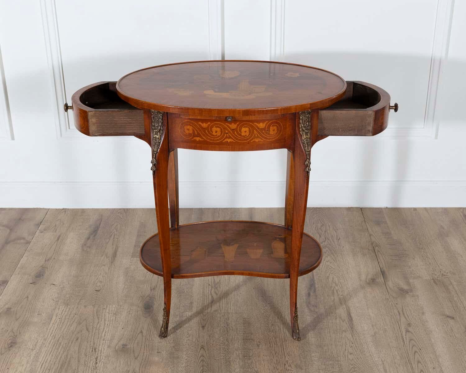 French Late 19th Century Napoleon III Marquetry Side Table with Floral Inlay - JAA