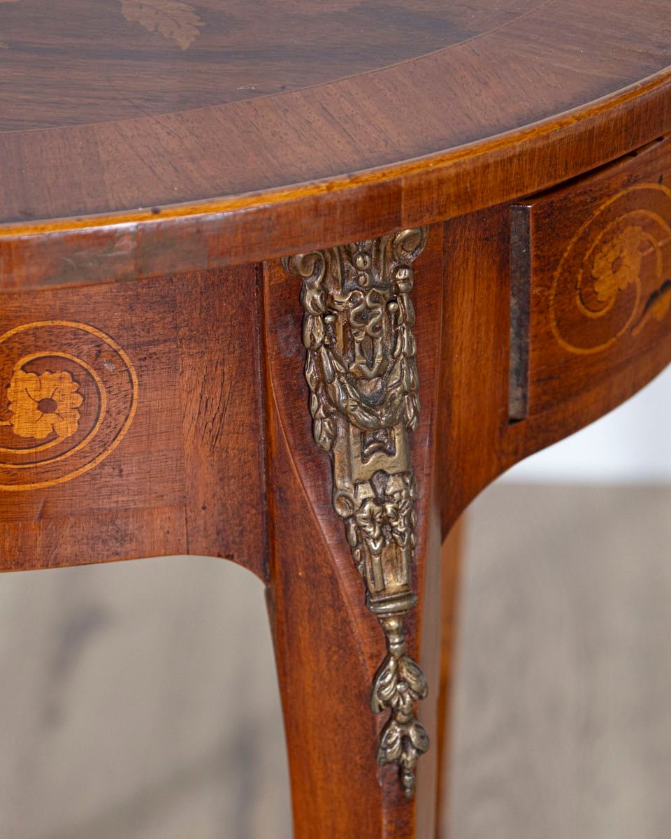 French Late 19th Century Napoleon III Marquetry Side Table with Floral Inlay - JAA