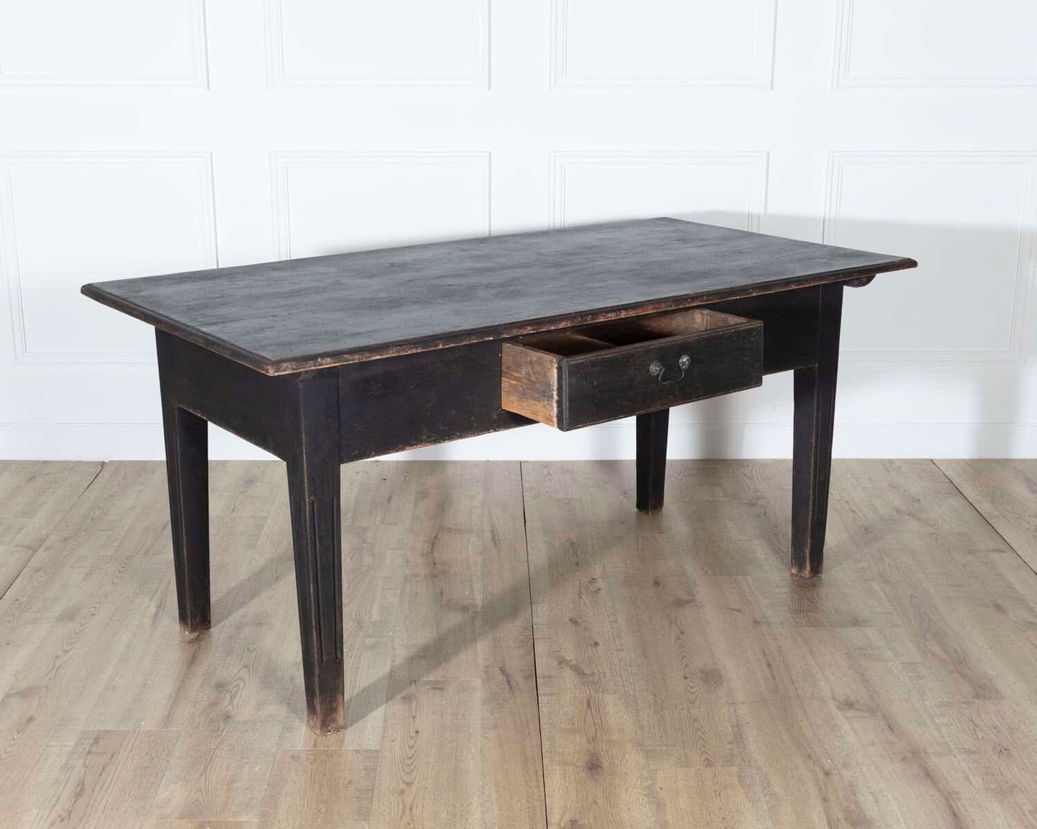 Early 20th Century Swedish Country Pine Kitchen Table in Black - JAA