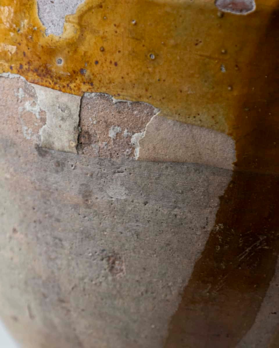French 19th Century Glazed Terracotta Jug with Ochre Yellow Glaze - JAA