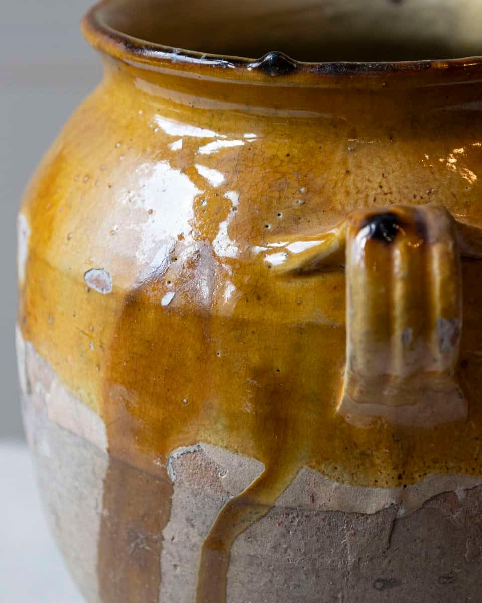 French 19th Century Glazed Terracotta Jug with Ochre Yellow Glaze - JAA