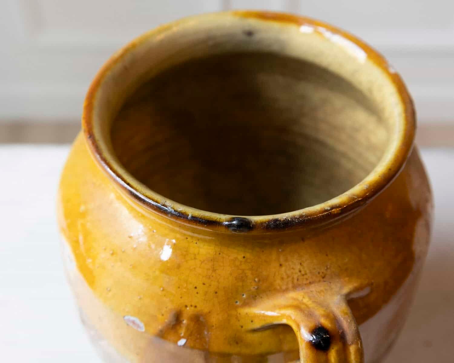 French 19th Century Glazed Terracotta Jug with Ochre Yellow Glaze - JAA