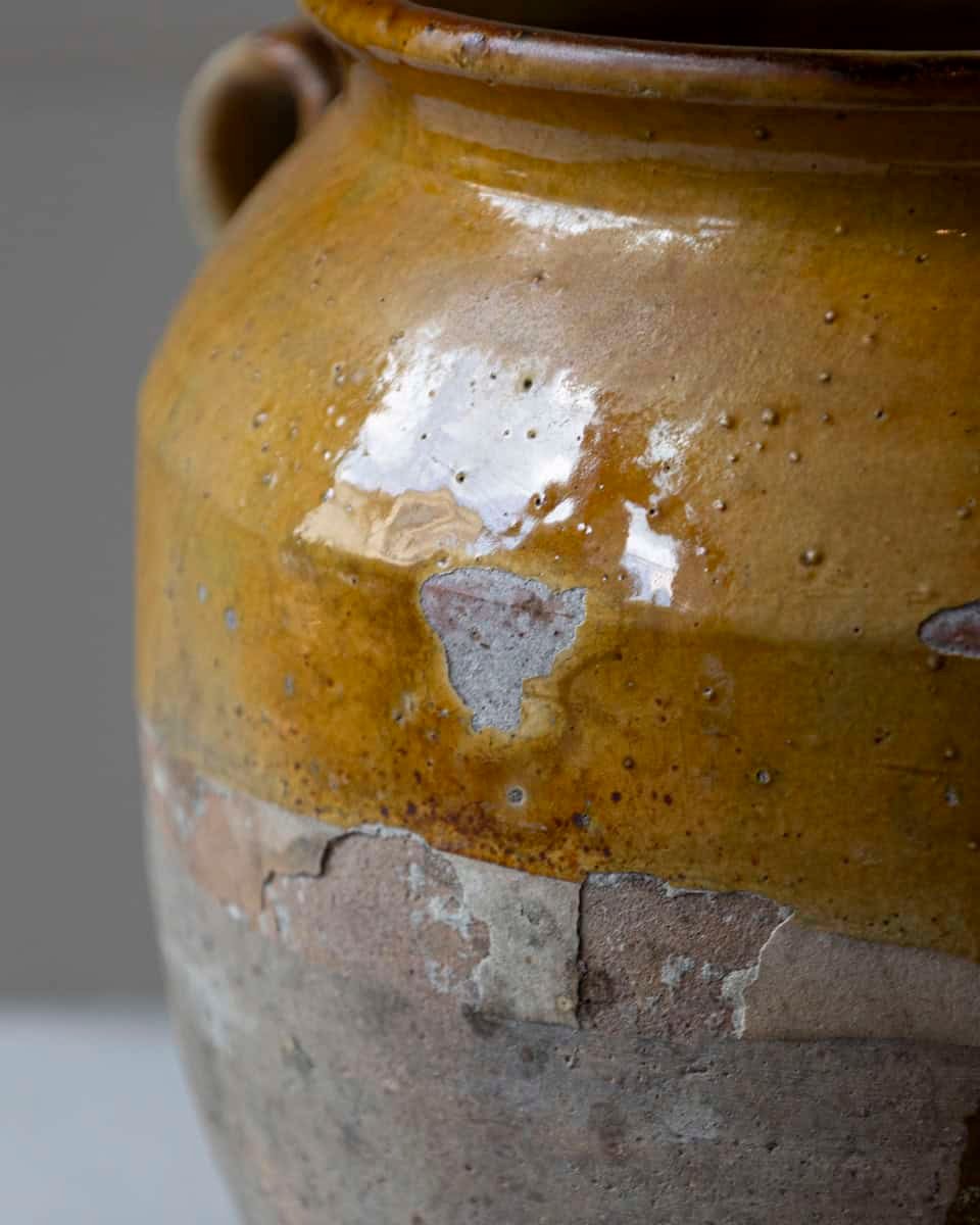 French 19th Century Glazed Terracotta Jug with Ochre Yellow Glaze - JAA