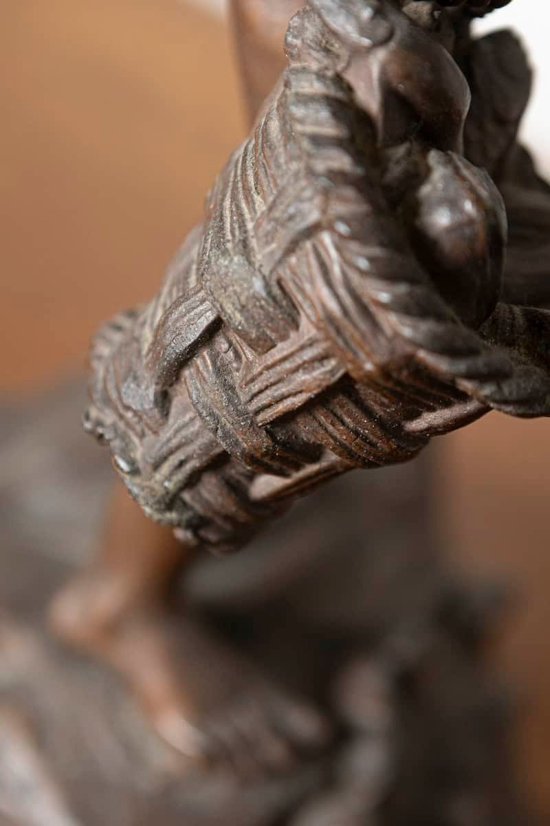 French 19th Century Patinated Bronze Statuette of a Fisherman with Net and Catch on Rocky Base - JAA