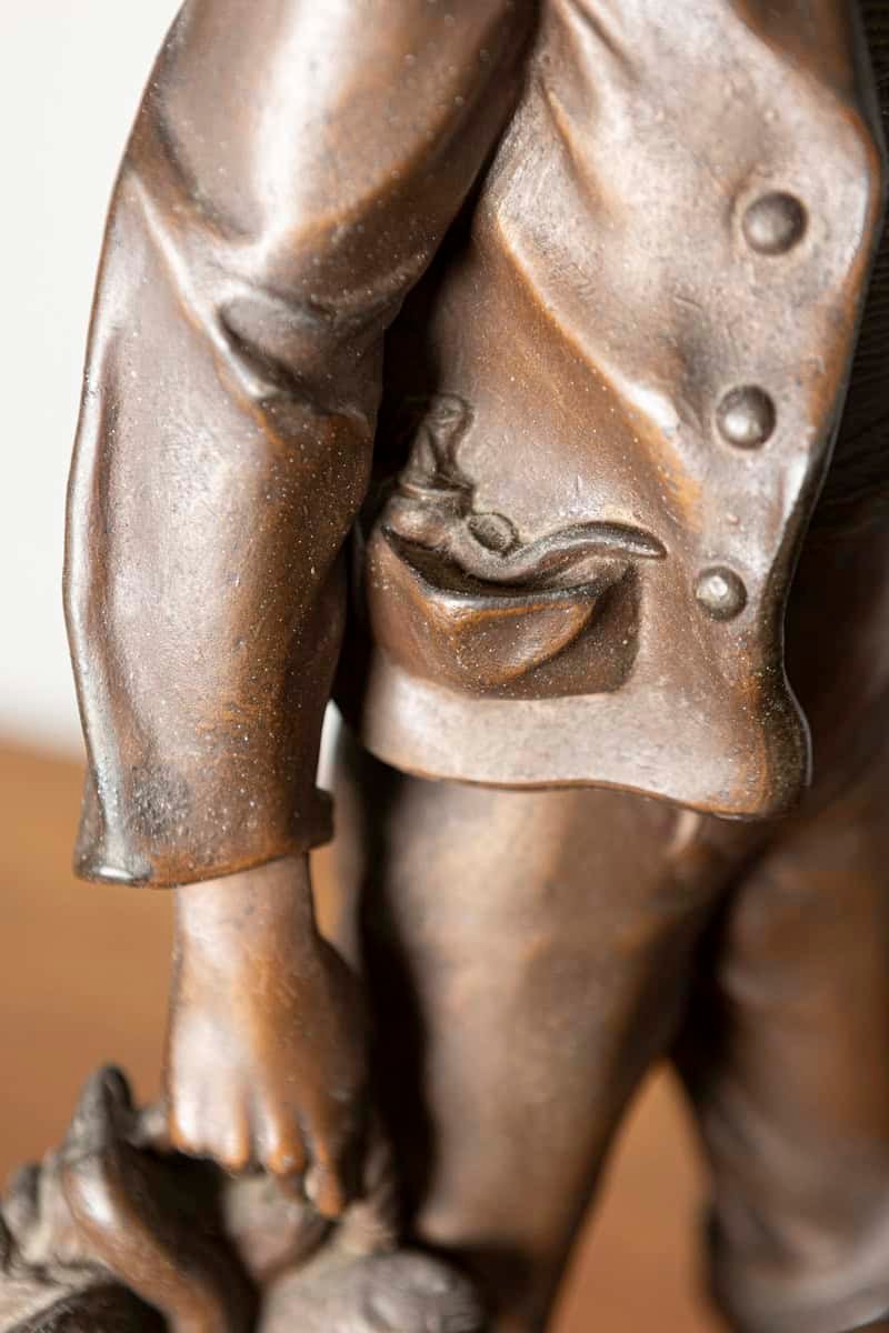 French 19th Century Patinated Bronze Statuette of a Fisherman with Net and Catch on Rocky Base - JAA