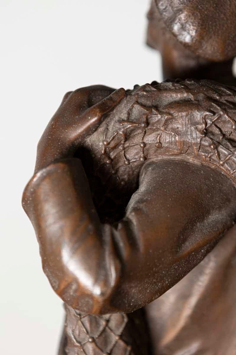 French 19th Century Patinated Bronze Statuette of a Fisherman with Net and Catch on Rocky Base - JAA