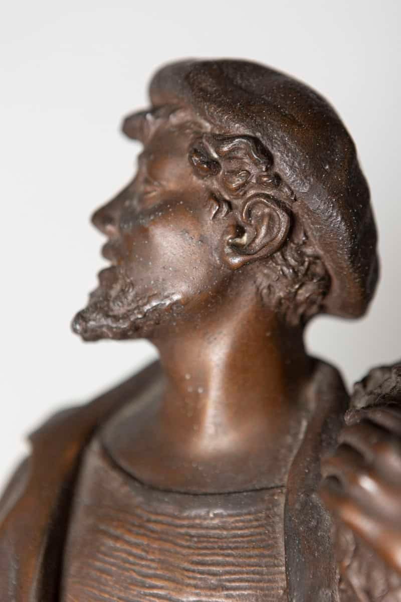French 19th Century Patinated Bronze Statuette of a Fisherman with Net and Catch on Rocky Base - JAA