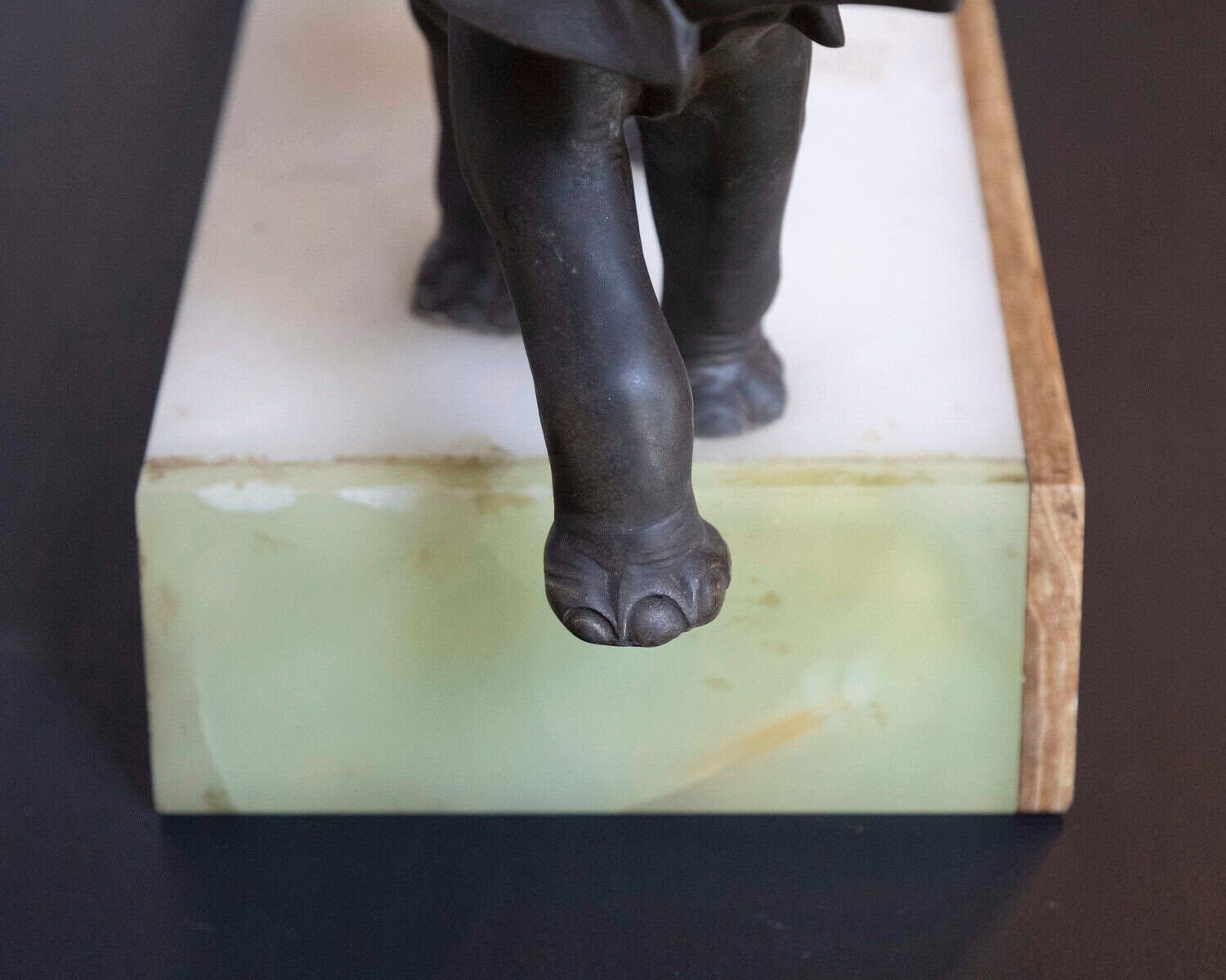 French 20th Century Patinated Bronze Sculpture of Three Walking Elephants on Rectangular Base - JAA