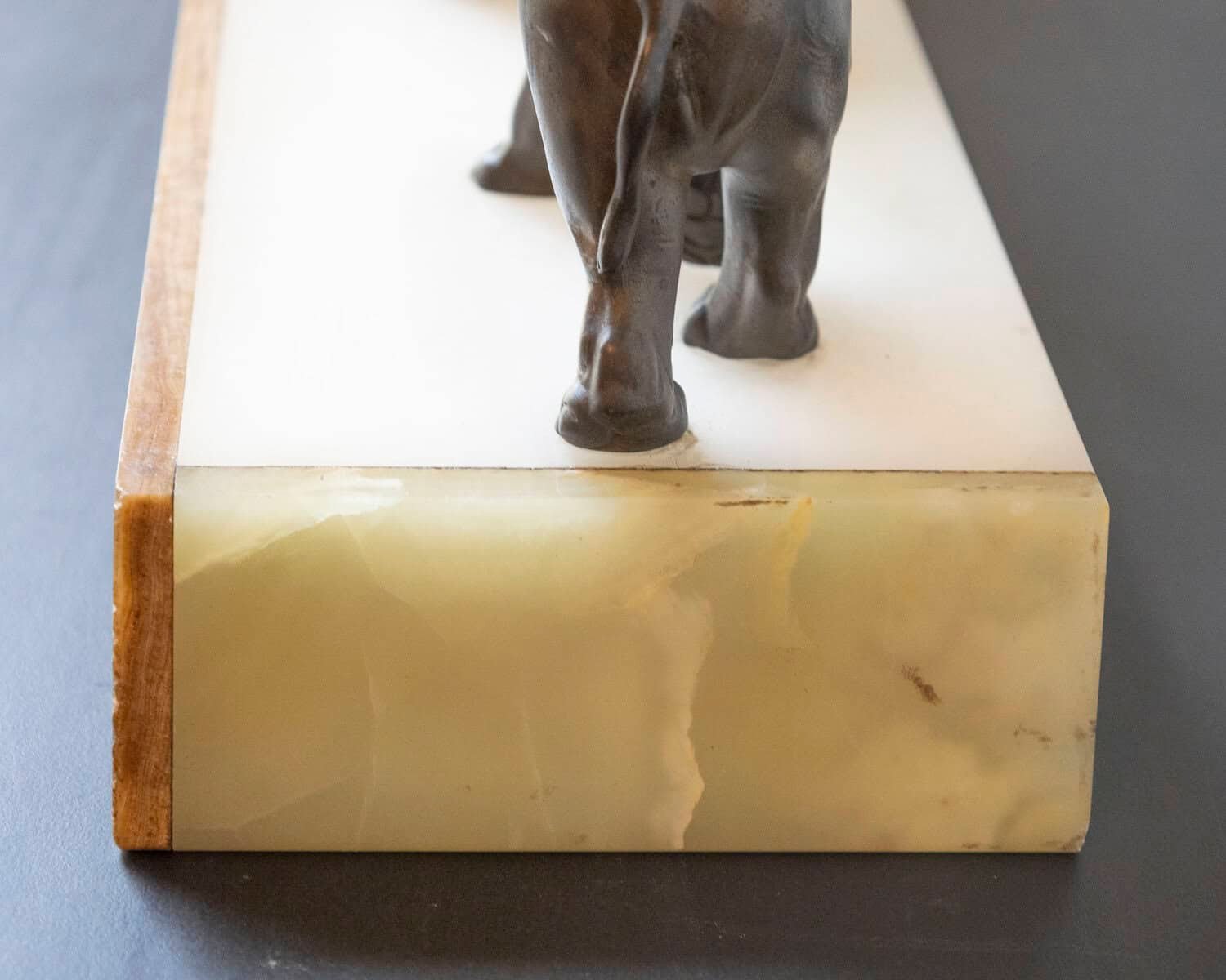 French 20th Century Patinated Bronze Sculpture of Three Walking Elephants on Rectangular Base - JAA