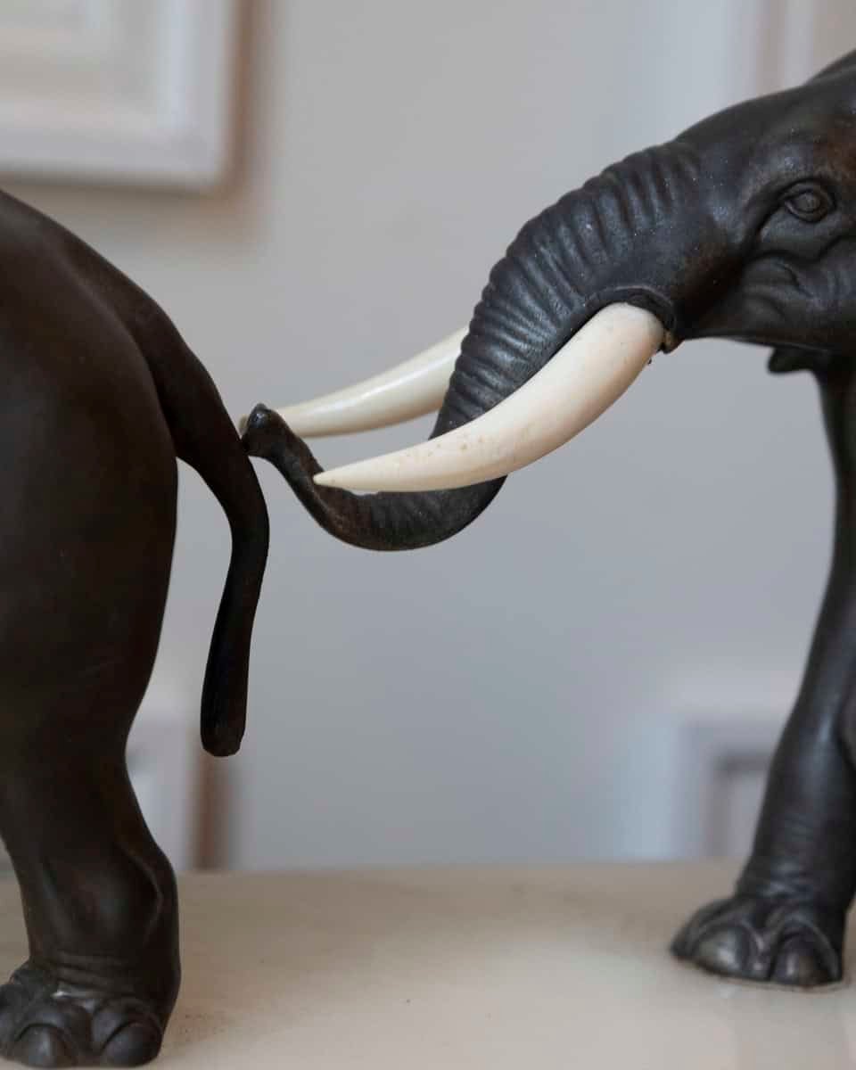 French 20th Century Patinated Bronze Sculpture of Three Walking Elephants on Rectangular Base - JAA