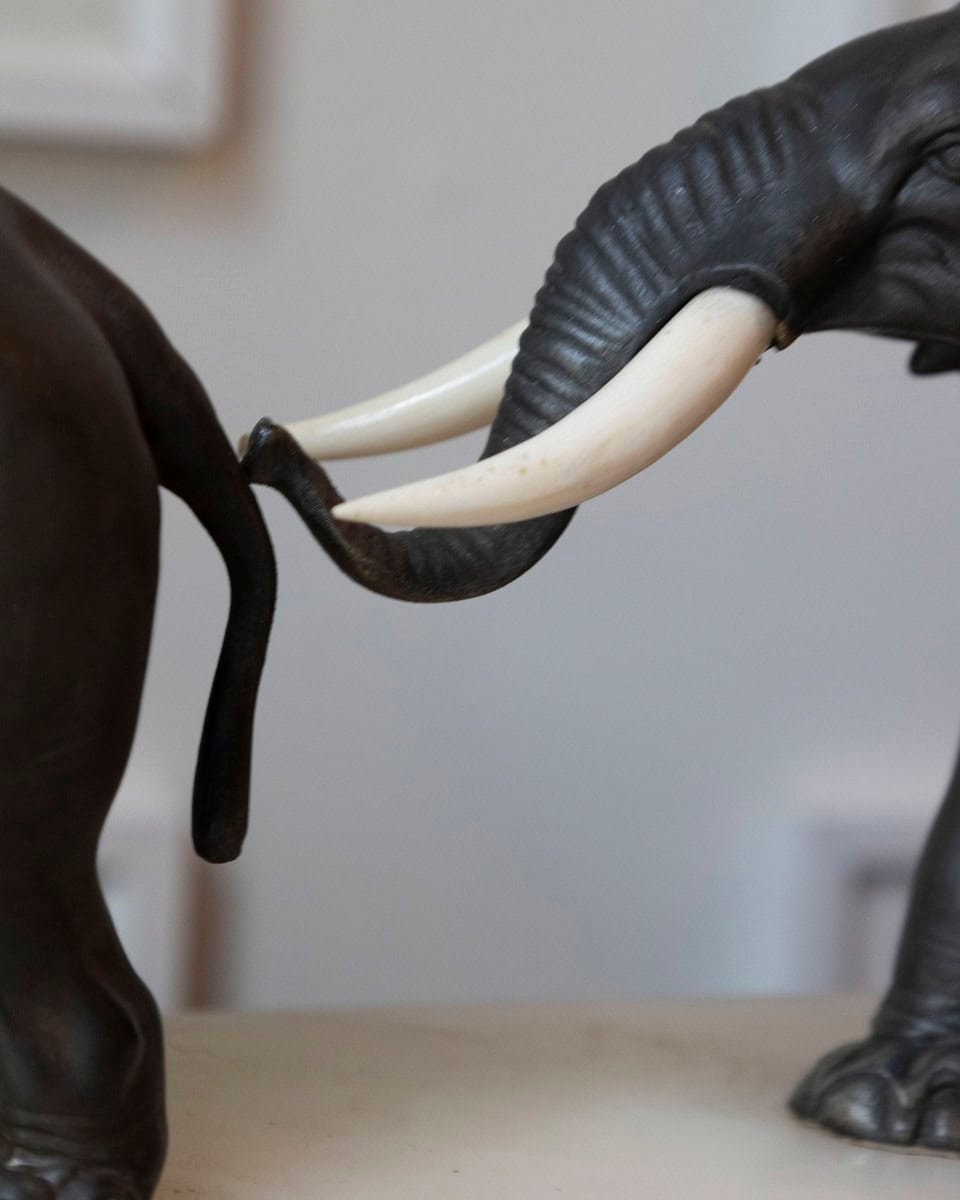 French 20th Century Patinated Bronze Sculpture of Three Walking Elephants on Rectangular Base - JAA