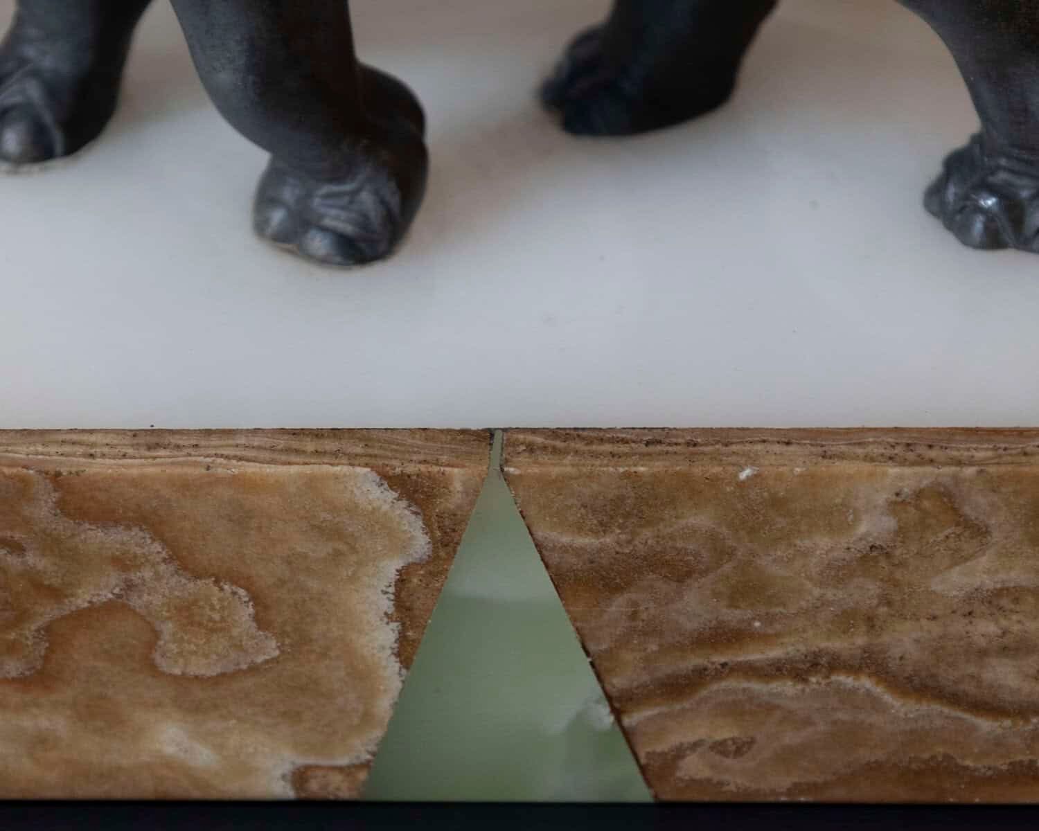 French 20th Century Patinated Bronze Sculpture of Three Walking Elephants on Rectangular Base - JAA