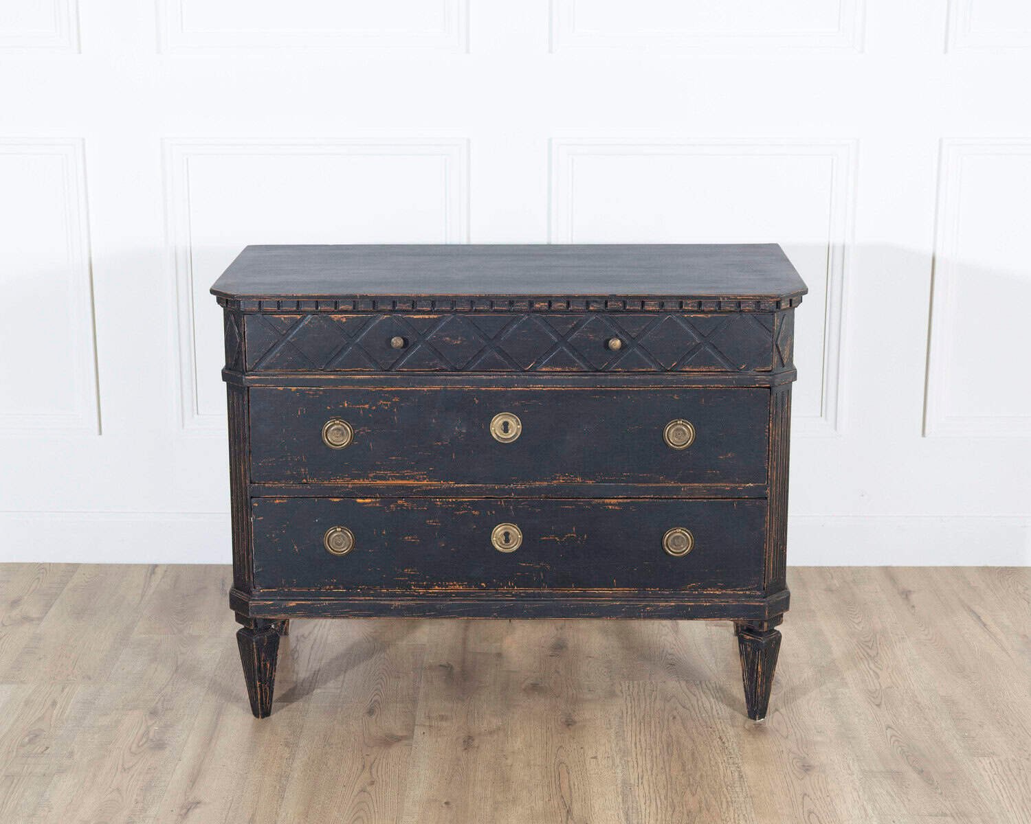 Swedish 20th Century Black-Painted Commodes with Brass Hardware, Pair - JAA