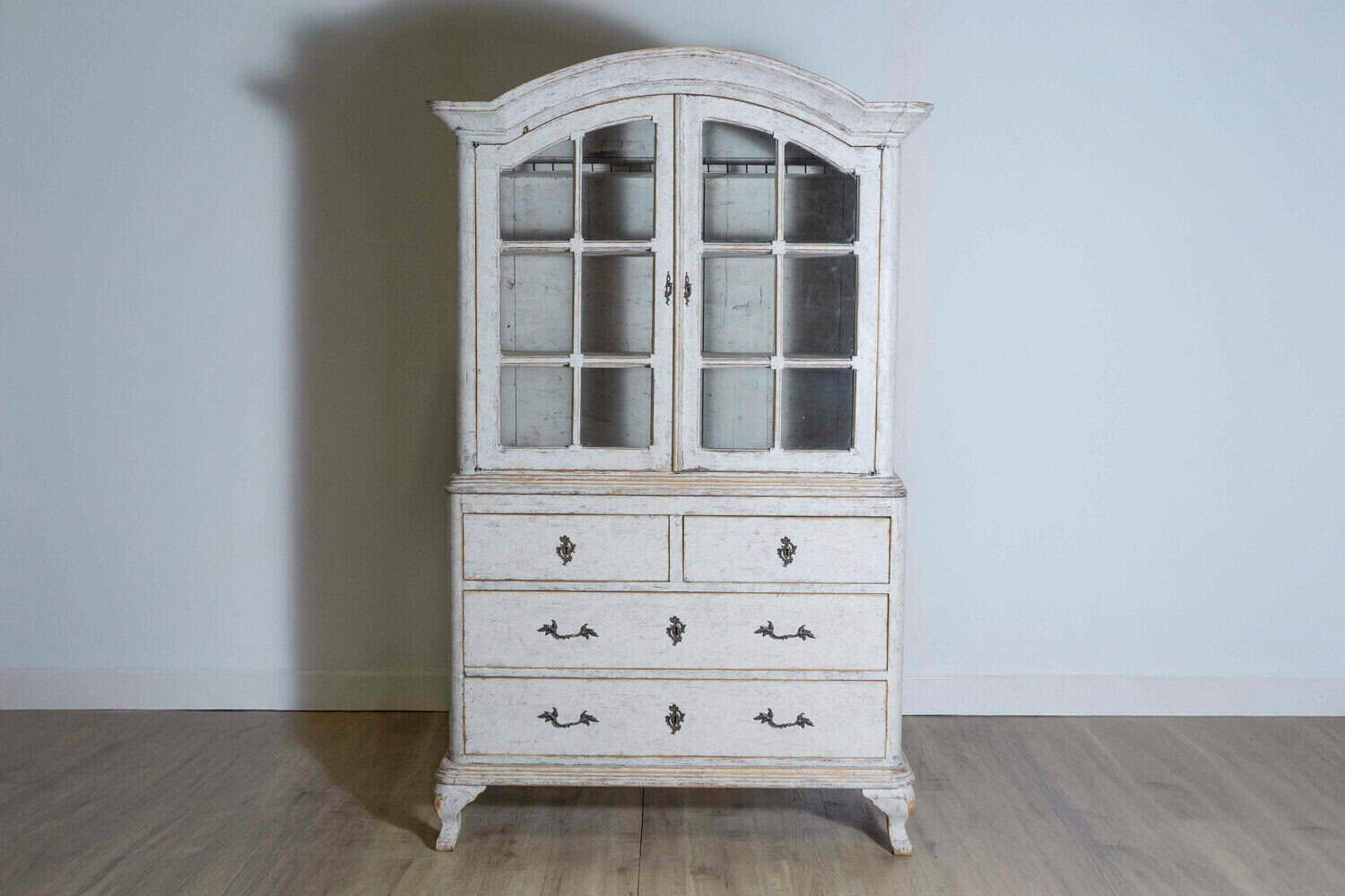 Swedish Rococo Style 19th Century Painted Vitrine with Glass Doors and Drawers - JAA