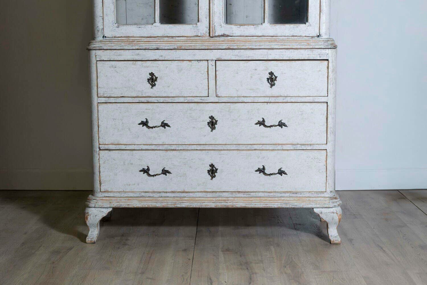 Swedish Rococo Style 19th Century Painted Vitrine with Glass Doors and Drawers - JAA