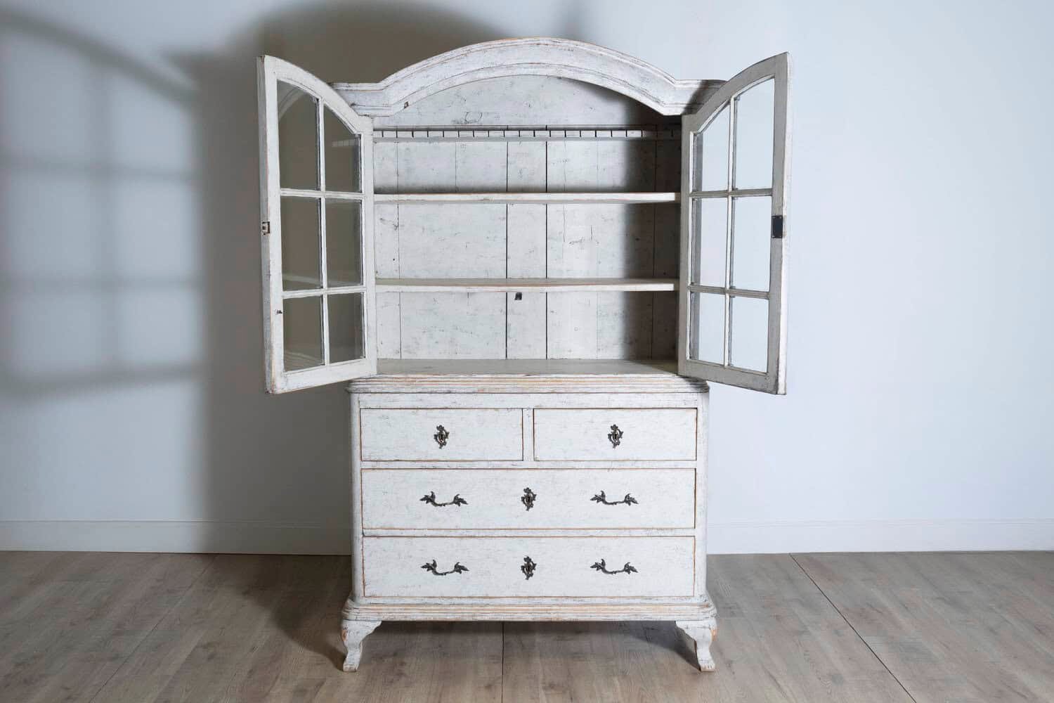 Swedish Rococo Style 19th Century Painted Vitrine with Glass Doors and Drawers - JAA