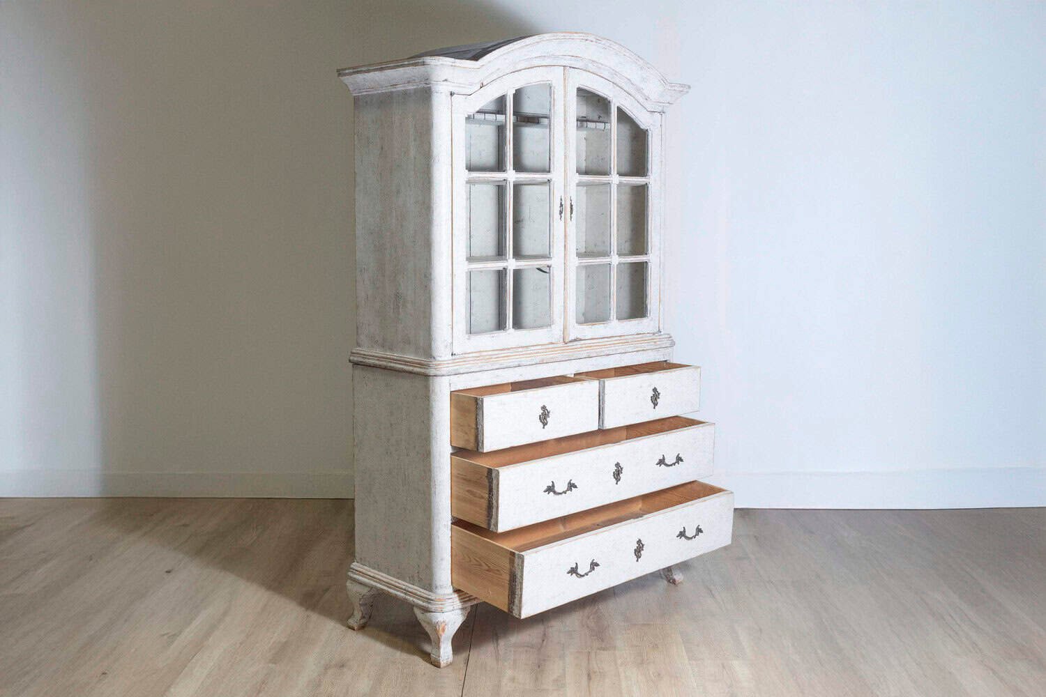 Swedish Rococo Style 19th Century Painted Vitrine with Glass Doors and Drawers - JAA