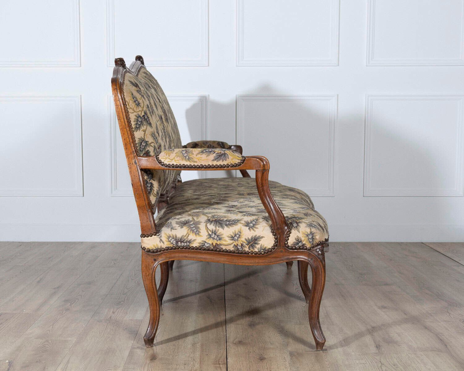 18th Century Louis XV Period Walnut Sofa with Floral Carvings and Tapestry Upholstery - JAA