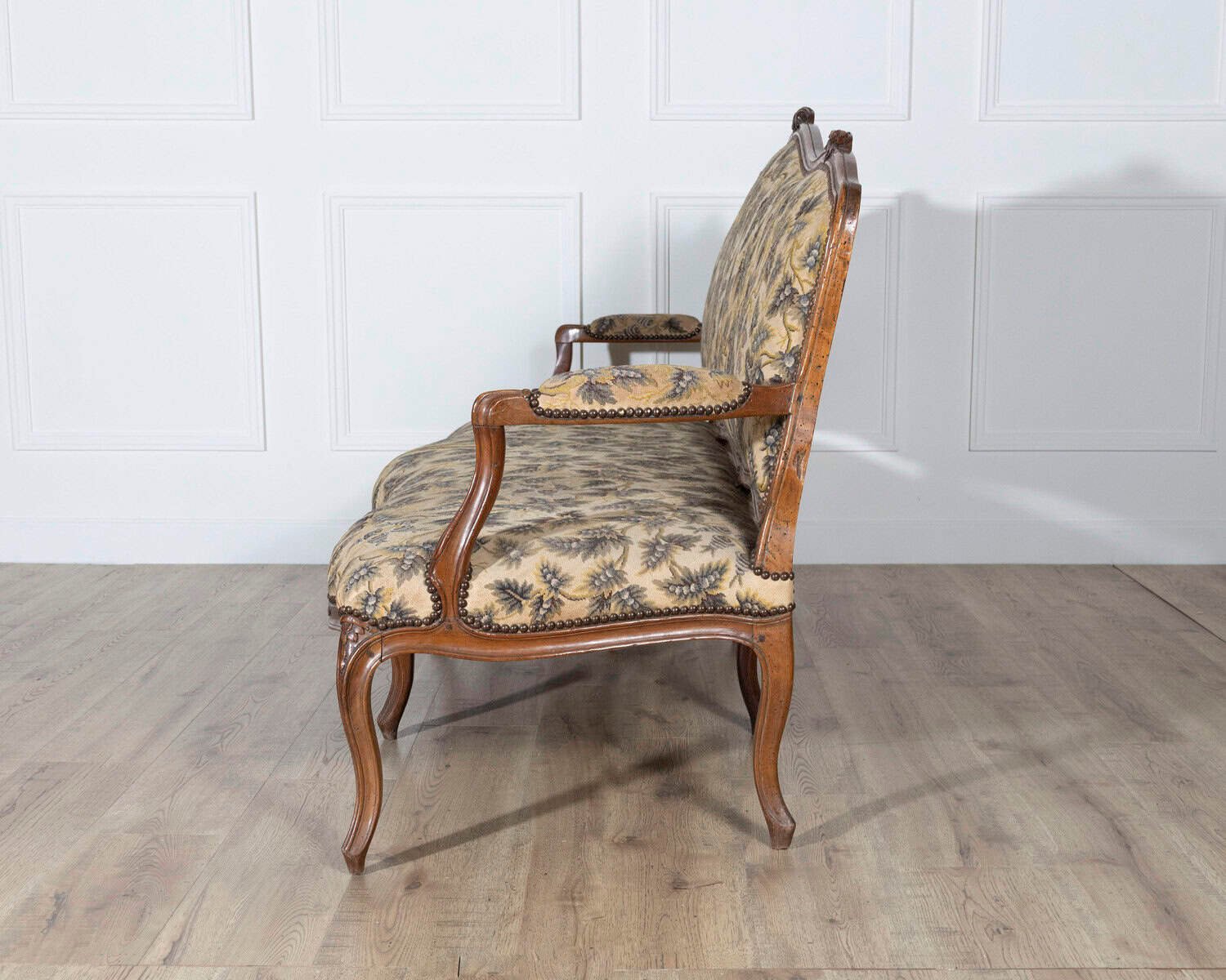 18th Century Louis XV Period Walnut Sofa with Floral Carvings and Tapestry Upholstery - JAA