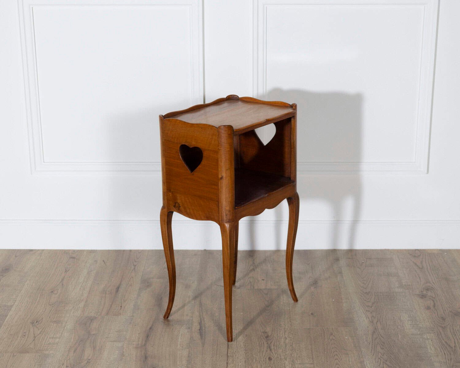 Pair of French Solid Walnut Bedside Tables with Heart Cutouts, 20th Century - JAA