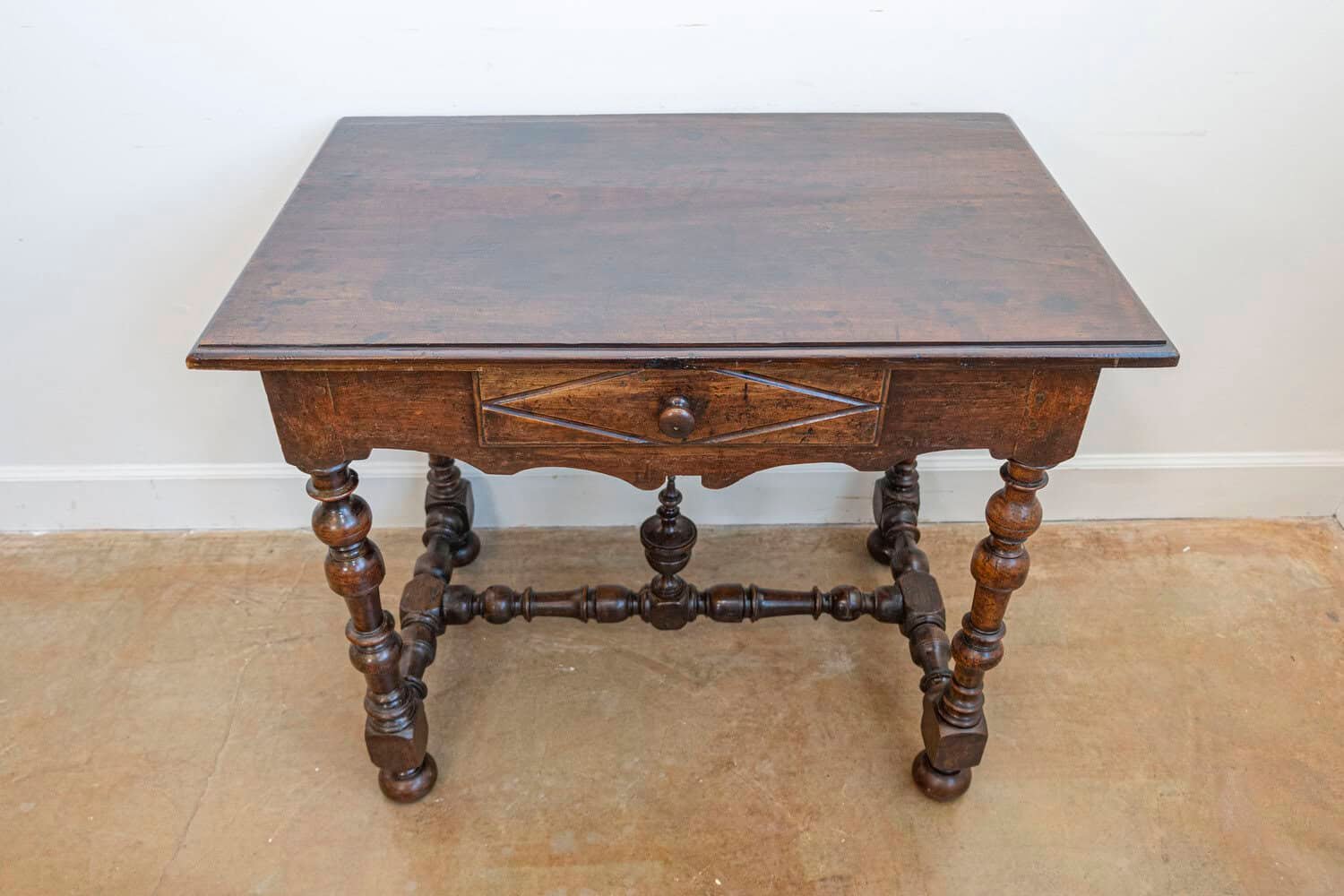 French Louis XIII Period Walnut Side Table with Baluster Legs and Carved Finial - JAA